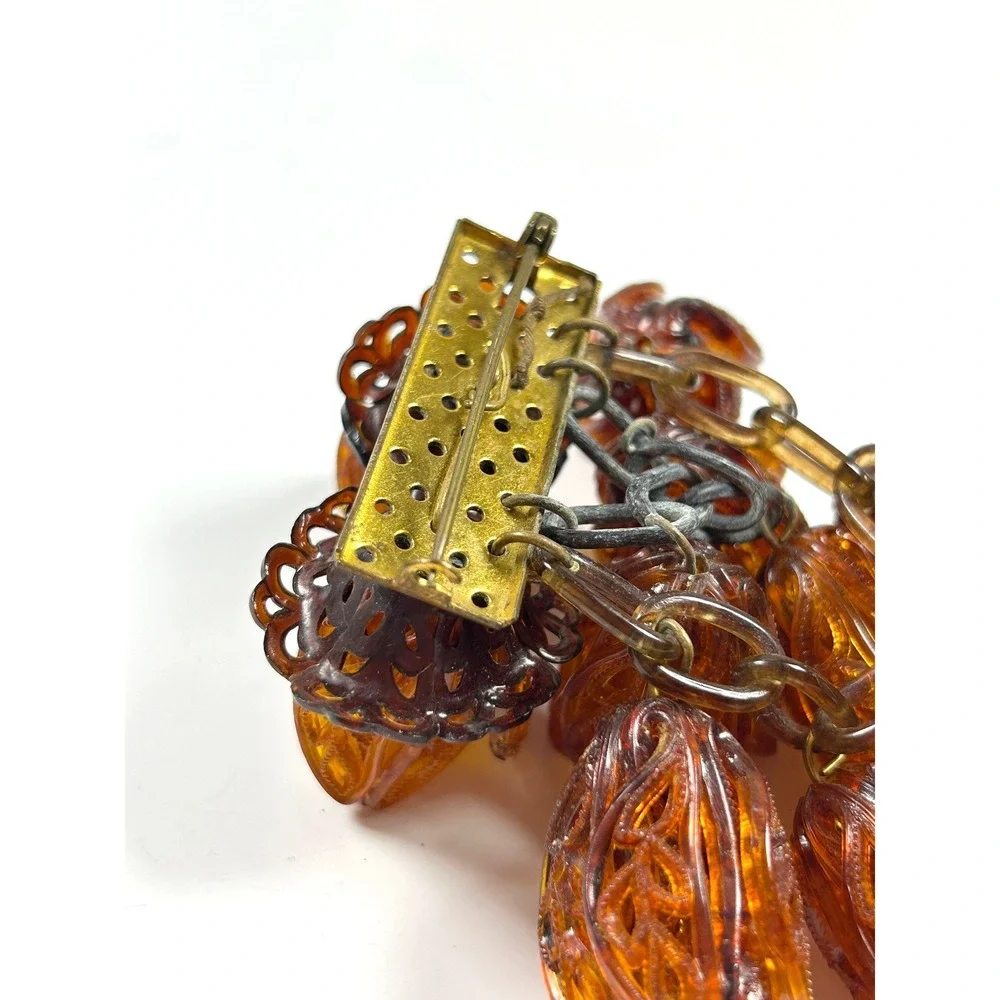 Rare‎ Vintage 1930s/40s Oversized Amber Lucite Flower Dangle Brooch Unique